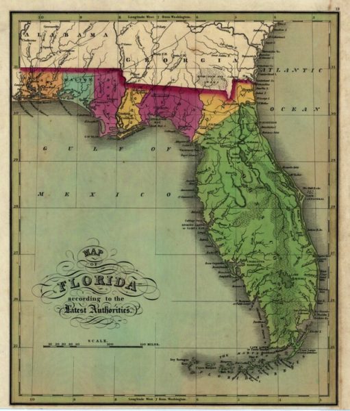 1850s map of Florida from USF Libraries Digital Collections