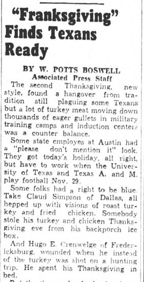 Newspaper clipping about Franksgiving